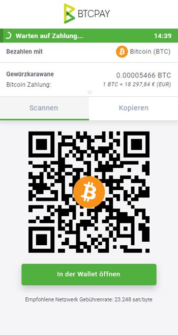 Screenshot des Gewürzkarawane-BTC