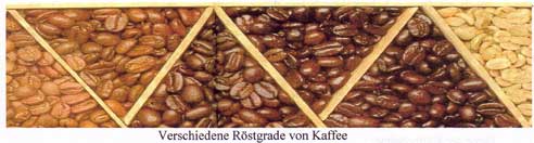 verschiedene Röstgrade von Kaffee